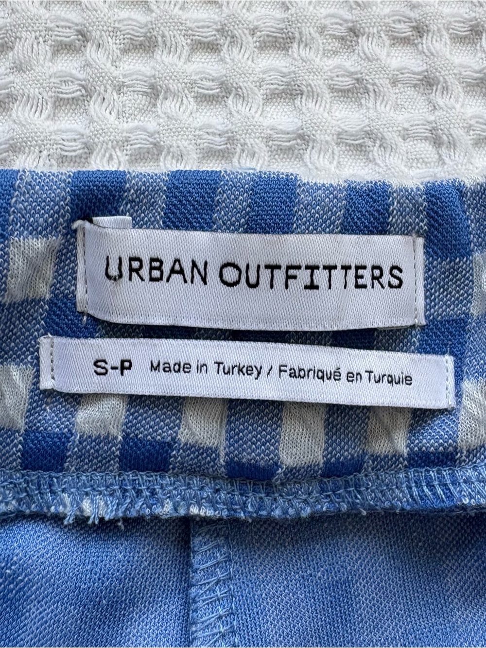 Urban Outfitters Casey Gingham Flare Pull On Pants Blue White Stretch Picnic: S - Picture 2 of 6